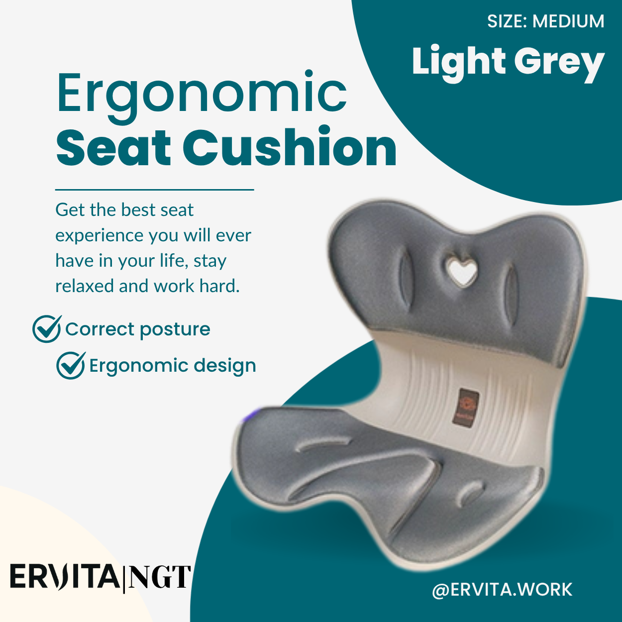 Adult Ergonomic Seat Cushion for Posture, Back Pain Relief, and Comfort