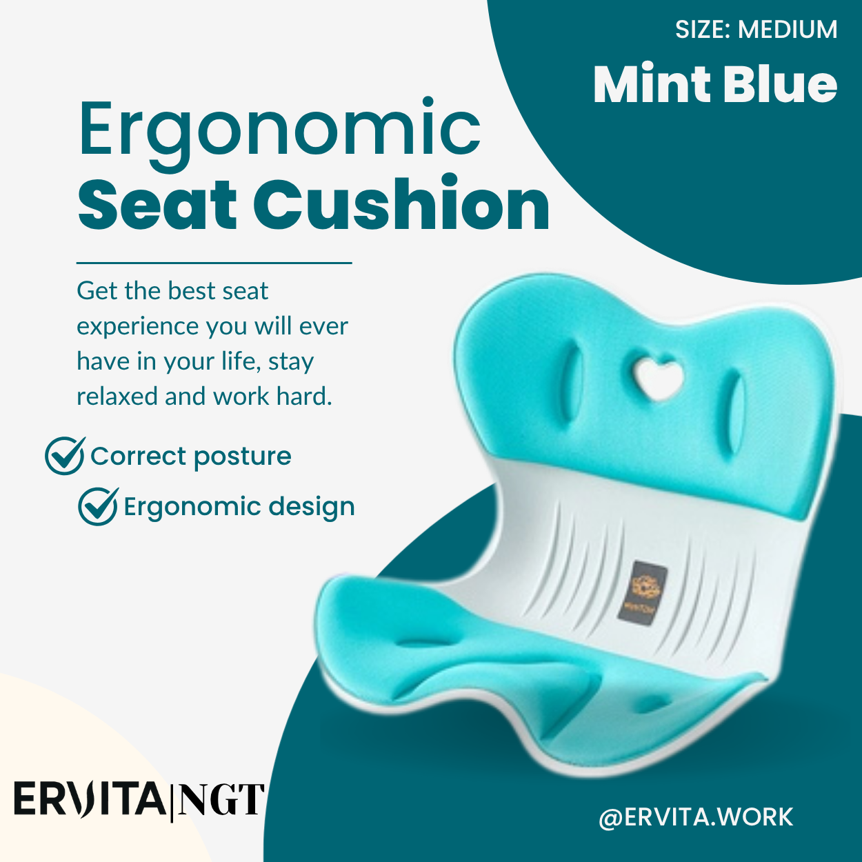 Adult Ergonomic Seat Cushion for Posture, Back Pain Relief, and Comfort