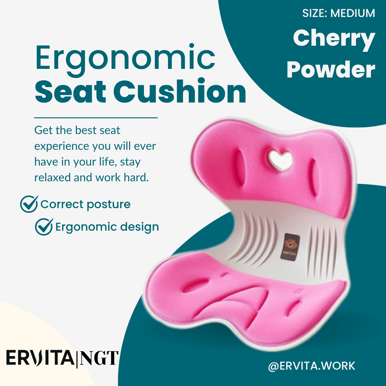 Adult Ergonomic Seat Cushion for Posture, Back Pain Relief, and Comfort