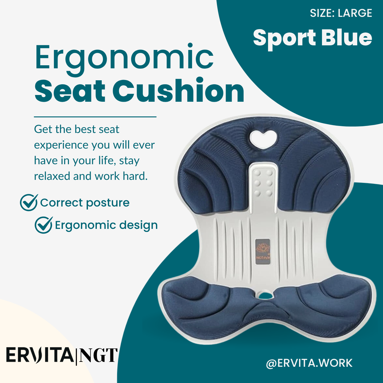 Adult Ergonomic Seat Cushion for Posture, Back Pain Relief, and Comfort