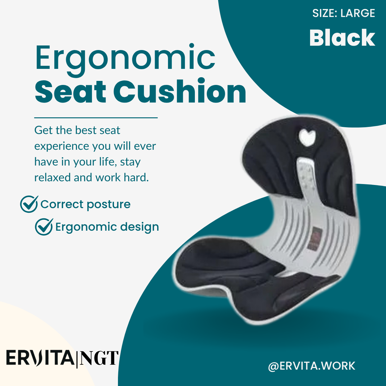 Adult Ergonomic Seat Cushion for Posture, Back Pain Relief, and Comfort