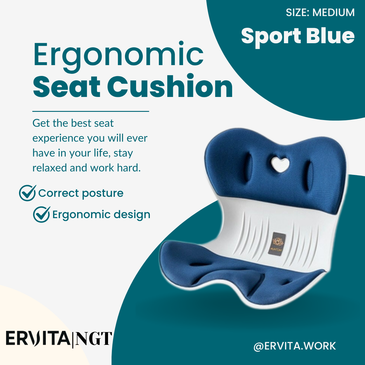 Adult Ergonomic Seat Cushion for Posture, Back Pain Relief, and Comfort
