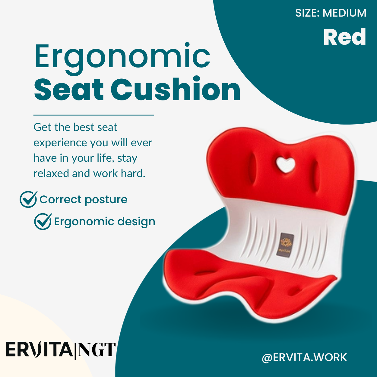 Adult Ergonomic Seat Cushion for Posture, Back Pain Relief, and Comfort