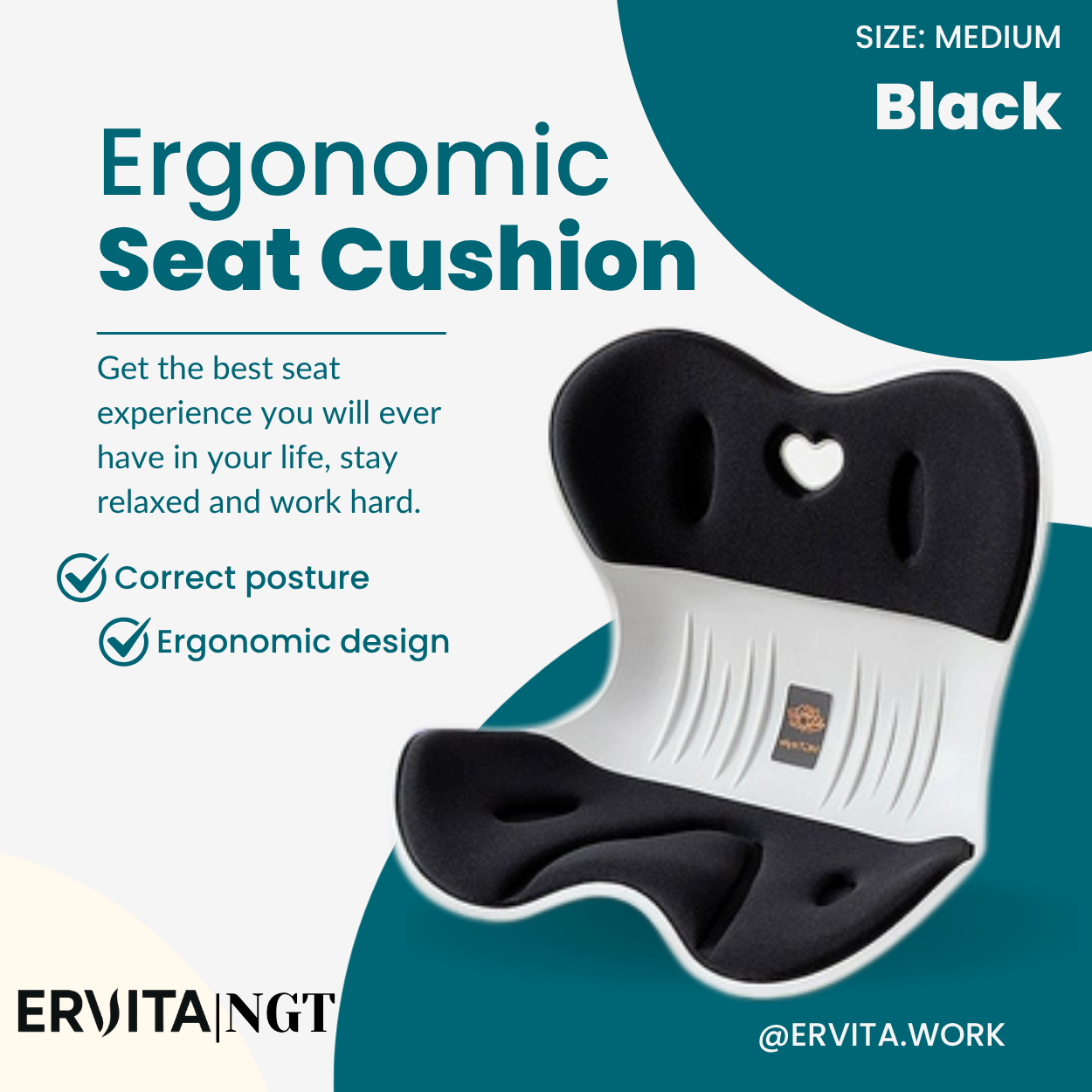 Adult Ergonomic Seat Cushion for Posture, Back Pain Relief, and Comfort