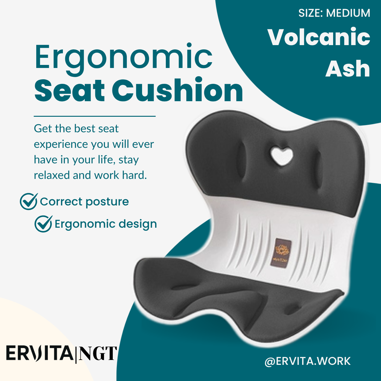 Adult Ergonomic Seat Cushion for Posture, Back Pain Relief, and Comfort