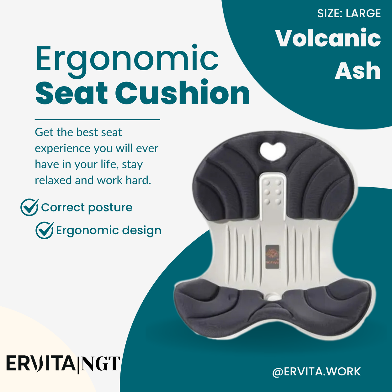Adult Ergonomic Seat Cushion for Posture, Back Pain Relief, and Comfort
