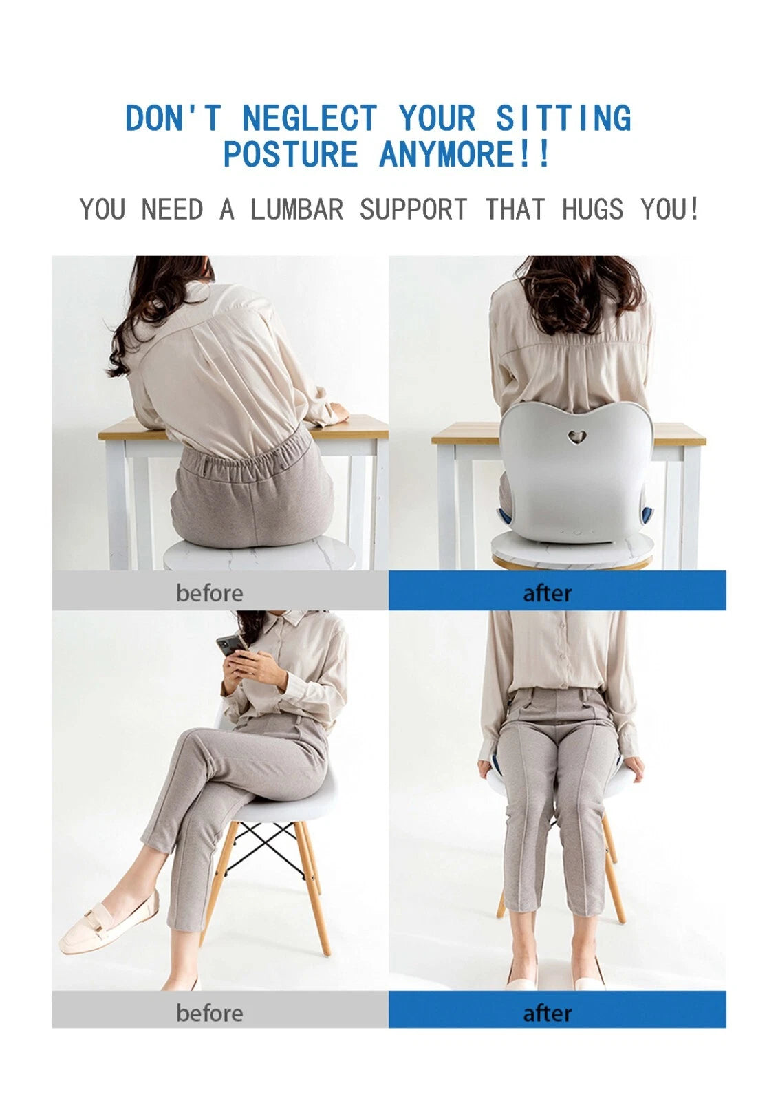 Adult Ergonomic Seat Cushion for Posture, Back Pain Relief, and Comfort